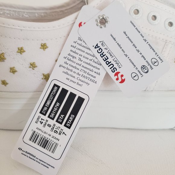 NWT Superga Cotu 2790 Embroidered Gold Star Platform Sneaker White Sz 10 Euro 41 - Picture 8 of 13